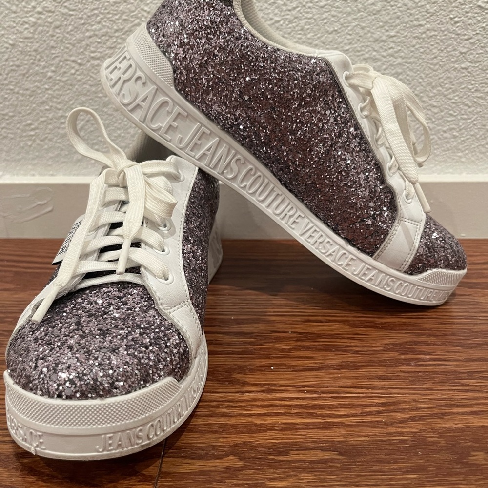 Versace silver glittery sneakers